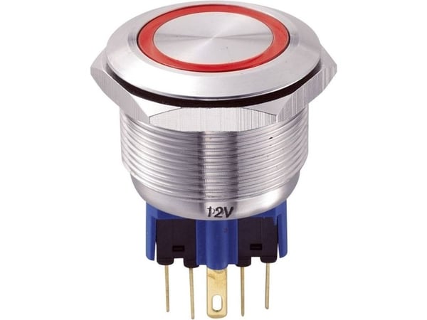 TRU COMPONENTS GQ25-11E/R/12V Kiinteä painonappi 250 V/AC 5 A 1 x On/(On) Kosketus punainen IP65 1 kpl