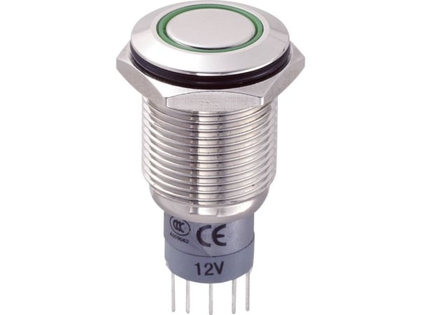 TRU COMPONENTS LAS2GQF-11ZE/G/12V/N/P vandalbeständig tryckknapp 250 V/AC 3 A 1 x On/On klickande grön IP67