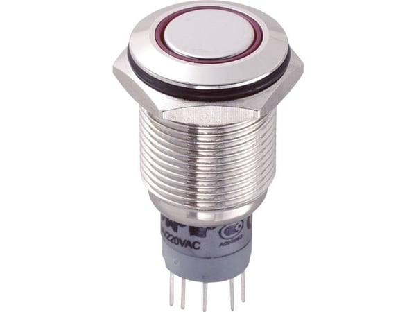 TRU COMPONENTS LAS2GQF-22ZE/R/12V/N/P Kiintojohdotettu painekytkin 250 V/AC 3 A 2 x On/On Klikkaava punainen 1 kpl