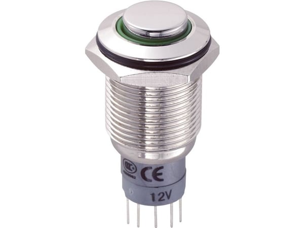 TRU COMPONENTS LAS2GQH-11ZE/G/12V/N/P Kestävä painekytkin 250 V/AC 3 A 1 x On/On Klikkaava vihreä 1 kpl