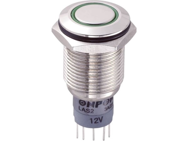 TRU COMPONENTS LAS2GQF-11E/G/12V/N/P Kiinteä painike 250 V/AC 3 A 1 x On/(On) Kosketus vihreä IP67 1 kpl