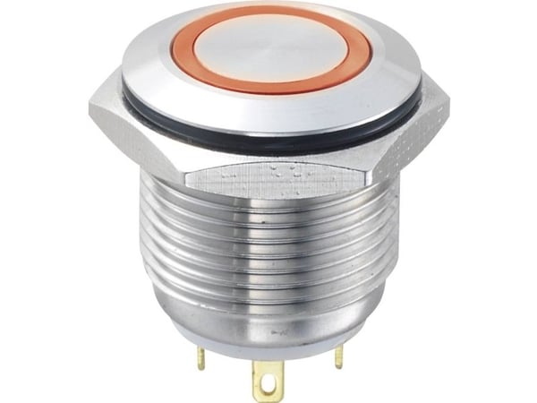 TRU COMPONENTS GQ16F-10E/J/R/12V Kiinteä painike 48 V/DC 2 A 1 x Pois päältä/(Päälle) Kosketus punainen IP65 1 kpl 1 kpl