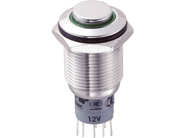 TRU COMPONENTS LAS2GQH-22ZE/G/12V/S/P Kiinteä johdotettu painekytkin 250 V/AC 3 A 2 x On/On Klikkaava vihreä 1 kpl