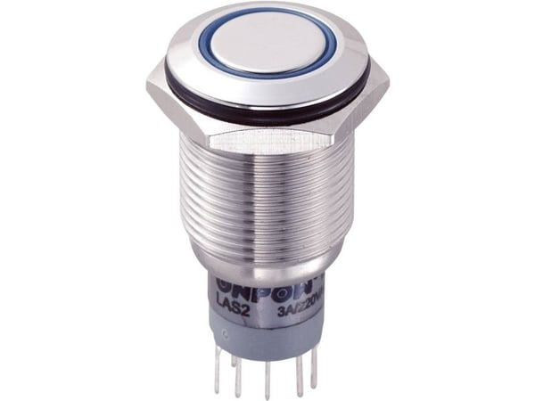 TRU COMPONENTS LAS2GQF-22ZE/B/12V/S/P Kiinteä johdotettu painekytkin 250 V/AC 3 A 2 x On/On Klikkaava sininen 1 kpl