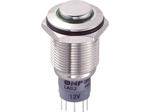 TRU COMPONENTS LAS2GQH-11E/G/12V/N/P Kiinteä painike 250 V/AC 3 A 1 x On/(On) Kosketus vihreä 1 kpl