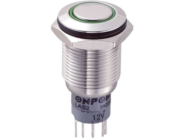 TRU COMPONENTS LAS2GQF-11ZE/G/12V/S/P Kiinteä johdotettu painekytkin 250 V/AC 3 A 1 x On/On Klikkaava vihreä 1 kpl