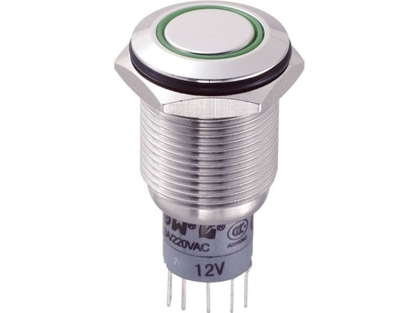 TRU COMPONENTS LAS2GQF-22E/G/12V/S/P Kiinteä painike 250 V/AC 3 A 2 x On/(On) Kosketus Vihreä 1 kpl