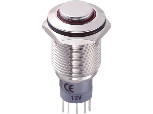 TRU COMPONENTS 701847 LAS2GQH-11ZE/R/12V/N/P Ilkivallankestävä painonappikytkin 250 V/AC 3 A 1 x On/On Klikkaava punainen 1 kpl