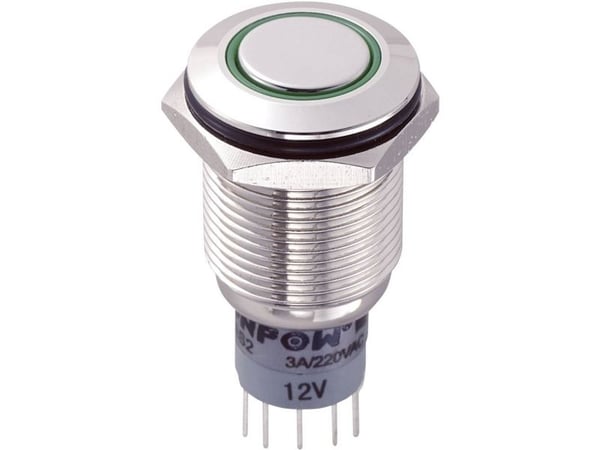 TRU COMPONENTS LAS2GQF-22ZE/G/12V/N/P Kestävä painekytkin 250 V/AC 3 A 2 x On/On Klikkaava vihreä 1 kpl