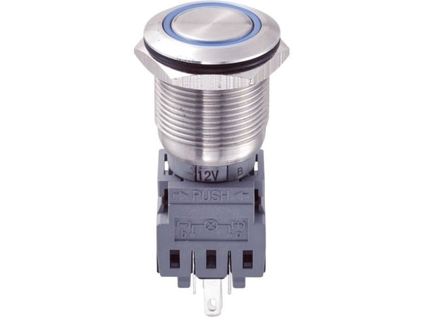 TRU COMPONENTS LAS1-BGQ-11ZE/B/12V Kiinteä painonappi 250 V/AC 5 A 1 x Pois päältä / Päälle napsauttamalla sininen IP67 1 kpl 1 kpl