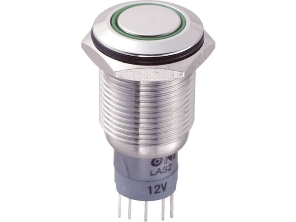 TRU COMPONENTS LAS2GQF-11E/G/12V/S/P Kiinteä painike 250 V/AC 3 A 1 x On/(On) Kosketus vihreä 1 kpl