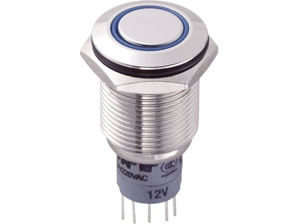 TRU COMPONENTS LAS2GQF-22E/B/12V/N/P Kiinteä painike 250 V/AC 3 A 2 x On/(On) Kosketus Sininen 1 kpl