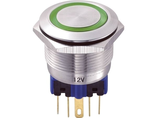 TRU COMPONENTS GQ22-11E/G/12V Kiinteä painonappi 250 V/AC 5 A 1 x On/(On) Kosketus vihreä IP65 1 kpl