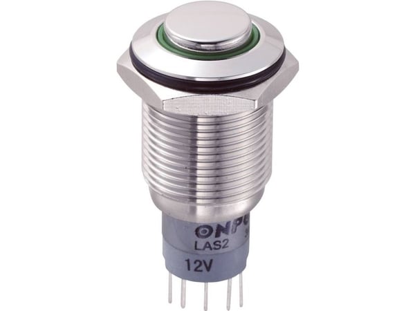 TRU COMPONENTS LAS2GQH-11E/G/12V/S/P Kiinteä painike 250 V/AC 3 A 1 x On/(On) Kosketus vihreä 1 kpl