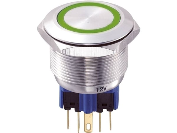 TRU COMPONENTS GQ25-11E/G/12V Kiinteä painonappi 250 V/AC 5 A 1 x On/(On) IP65 Kosketus 1 kpl