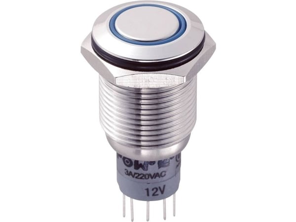 TRU COMPONENTS 701958 LAS2GQF-22E/B/12V/S/P Sallittu painonappi 250 V/AC 3 A 2 x On/(On) Painonappi Sininen 1 kpl