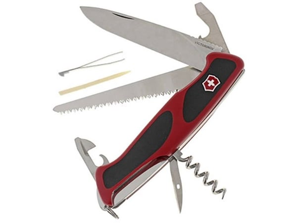Victorinox Ranger Grip 55, Fällkniv med låsblad, Kniv med flera verktyg, Svart, Metallisk, Röd, 12 verktyg, 13 cm, 22,5 mm