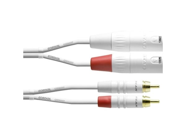 Cordial 2 x RCA til 2 x XLR signalkabel 1,5 m hvit