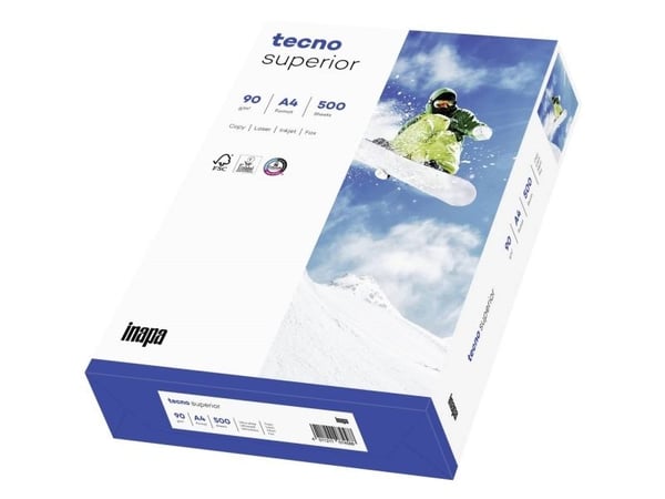 inapa-tecno tecno Superior 90g 210x297 R, Universell, A4 (210x297 mm), 500 ark, 90 g/m², Hvit, 107 µm