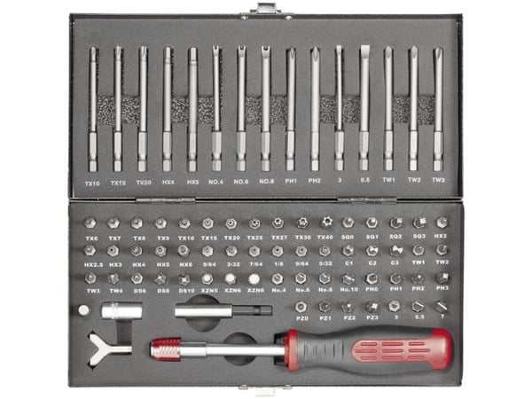 TOOLCRAFT HT02183 820952 Bitset 75 delar Knurl, Unbrako, Clutch, Tri-Wing, TORQ, Multitand (XZN), Crosscutter Pozidriv, Crosscutter Phillips, T-profil