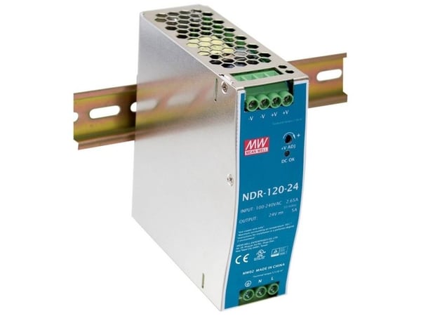 MEAN WELL NDR-120-24, 120 W, 90 - 264 V, Metallinen, RoHS, 126 mm, 40 mm