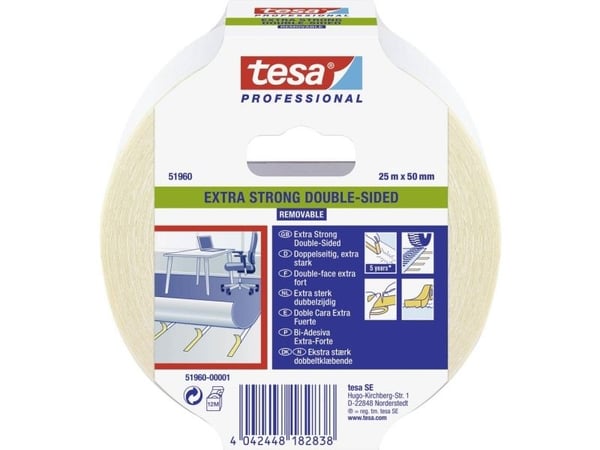 tesa 51960-00001-11 leggerteip/monteringstape transparent (L x B) 25,00 m x 50,00 mm (25 m) (51960-00001-11)