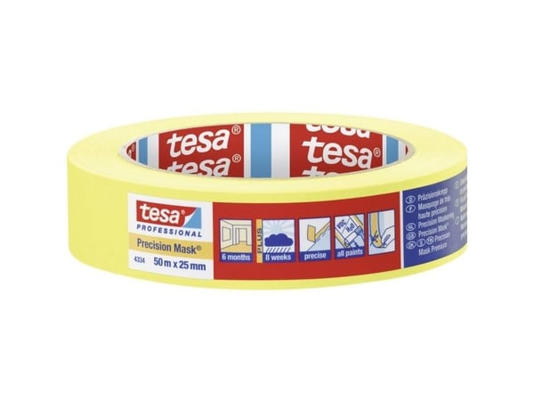 TESA 4334, 25mm x 50m, 50m, 25mm, Gul