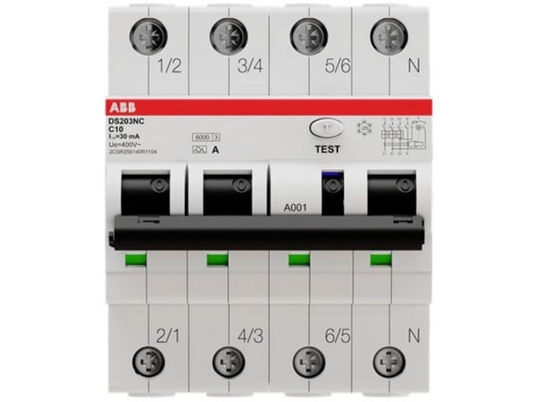 ABB DS203NC, Residual-current device with overcurrent protection (RCBO), Typ A, 6000 A, IP2X