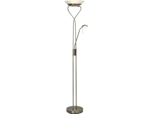 Brilliant Ollie - Torchiere floor lamp with reading light - LED x 2 - total: 22.5 W - klasse F - varmt hvitt lys - 3000 K - antikk messingfarge