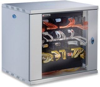 Intellinet Network Cabinet, Wall Mount (Standard), 12U, Usable Depth 350mm/Width 540mm, Grey, Assembled, Max 60kg, Metal & Glass Door, Back Panel, ...