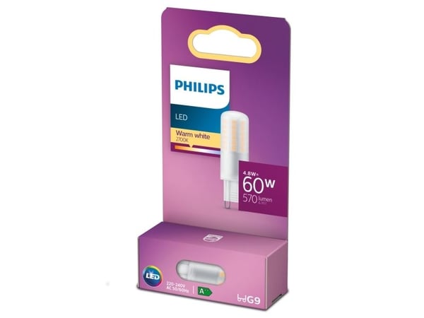 Philips - LED-lyspære - form: kapsel - G9 - 4.8 W (ekvivalent 60 W) - klasse E - varmt hvitt lys - 2700 K