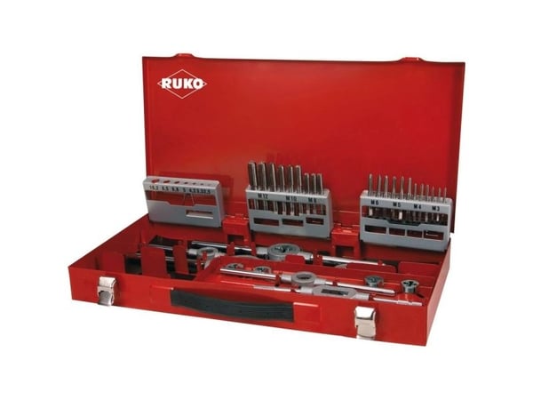 RUKO 245020 Maskintapp- & gängtappset, 37 delar, metrisk M3–M12, HSS, högergänga