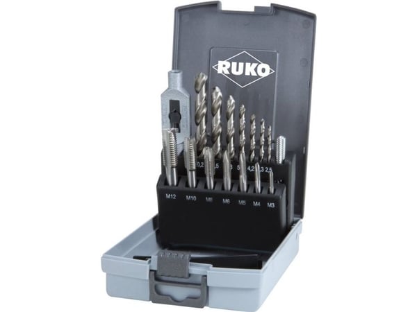 15 dalių sriegiklių ir grąžtų rinkinys RUKO M3-M12