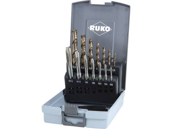 RUKO 245051RO maskingjengebor-sett 14 deler metrisk M3, M4, M5, M6, M8, M10, M12 høyreskjæring DIN 371, DIN 376 HSSE-Co 5 1 sett