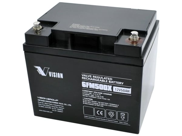 Vision batteri 6FM50DX blybatteri 12 V 50 Ah blyfleece 197 x 170 x 165 mm M6 skrutilkobling vedlikeholdsfritt syklusstabilt