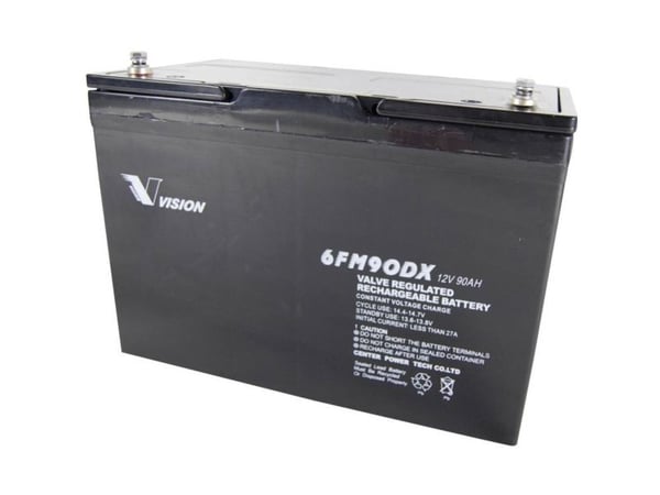 Vision batteri 6FM90DX blybatteri 12 V 90 Ah blyfleece 306 x 215 x 169 mm M6 skrutilkobling vedlikeholdsfritt syklusstabilt