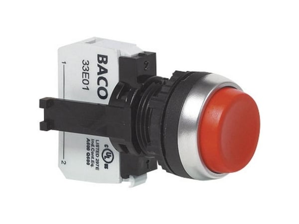BACO L21AB01A Trykknap Frontring muovi, Forkromet Rød 1 stk