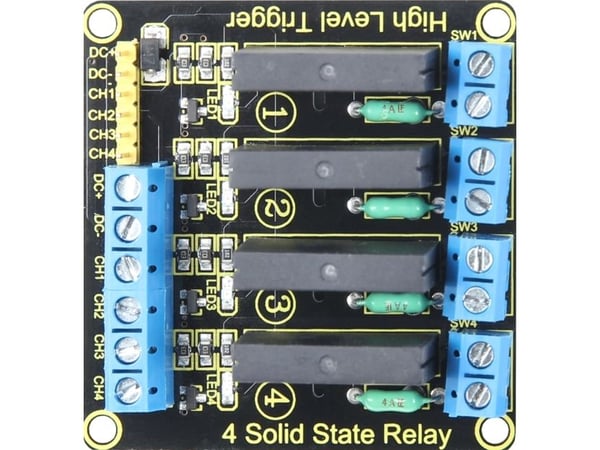 Joy-iT SBC-SSR01, Relémodul, Arduino/Raspberry Pi, Arduino, Svart, Blå, Gull, Sølv, 57 mm, 55 mm