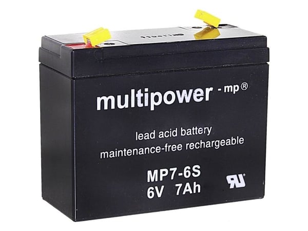 multipower MP7-6S blybatteri 6 V 7 Ah blyfleece 116 x 99 x 50 mm flatstift 4,8 mm vedlikeholdsfritt