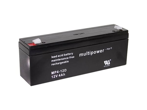 multipower MP4-12D A97402 blybatteri 12 V 4 Ah blyfleece (B x H x T) 195 x 76 x 47 mm flatstift 4,8 mm vedlikeholdsfritt, lav selvutlading