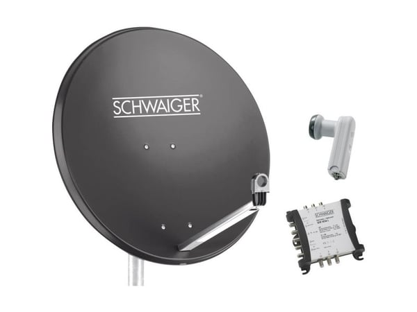 SCHWAIGER SAT-anlegg 80 cm 6 deltakere Quattro-LNB (uten switch) antrasitt med multiswitch 5/6