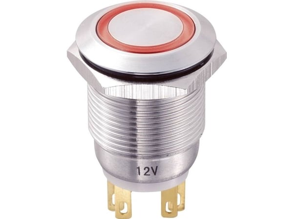 Conrad LAS1-GQ-11E/R/12V Vandalismusgeschützter Druckschalter 250 V/AC 5 A 1 x Aus/Ein, Rød, Rustfritt stål, Rustfritt stål, 250 V, 5 A