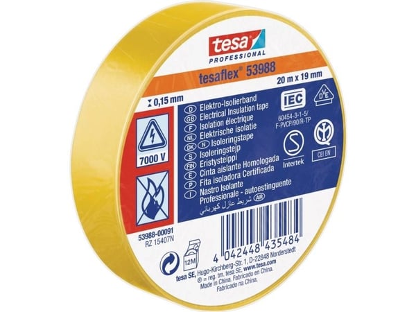 tesa Tesa 53988-00091-00 eristenauha tesa® Professional Keltainen (P x L) 20 m x 19 mm 1 kpl