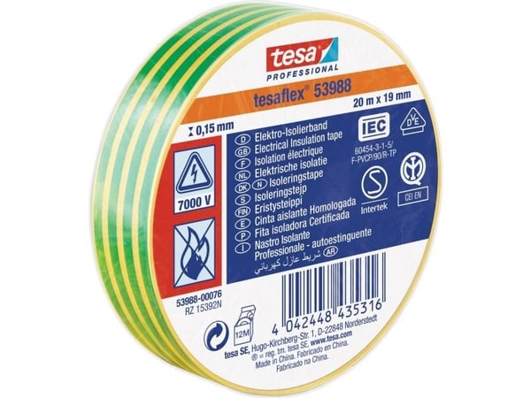 tesa 53988-00076-00 isolasjonstape tesa® Professional gul/grønn (L x B) 20 m x 19 mm 1 stk