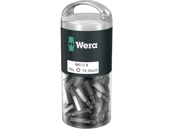 Wera 05072446001, 100 styck, Torx, TX 10x25, 25 mm, 25,4 / 4 mm (1 / 4"), Hexagonal