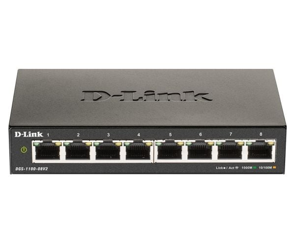 D-Link DGS 1100-08V2 - Switch - smart - 8 x 10/100/1000 - stasjonær - AC 100/240 V