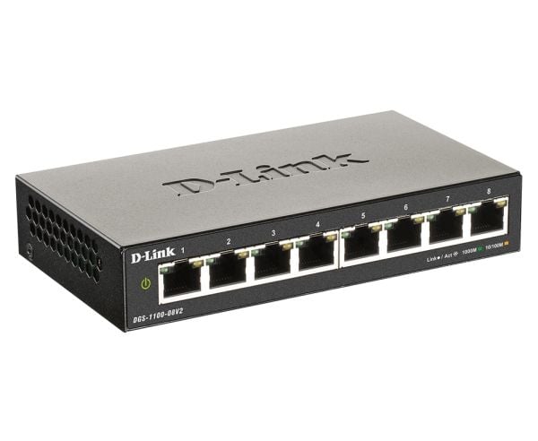 D-Link DGS 1100-08V2 - Switch - smart - 8 x 10/100/1000 - stasjonær - AC 100/240 V