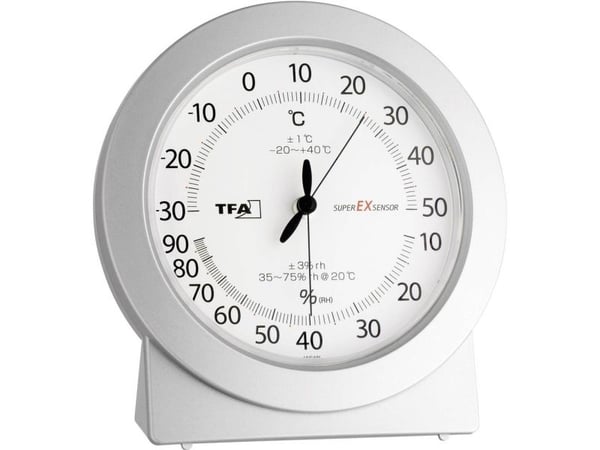 TFA-Dostmann 45.2020, Elektronisk miljøtermometer, Innendørs, °C, 10 - 90 °C, Analog, Sølv, Hvit