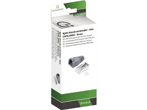 Quadrios RJ-45 kontaktsett CAT 6 1906C166 rette kontakter 8P8C grå 25 stk.