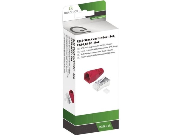 Quadrios RJ-45 kontaktsett CAT 6 1906C170, rett, 8P8C, rød, 25 stk.